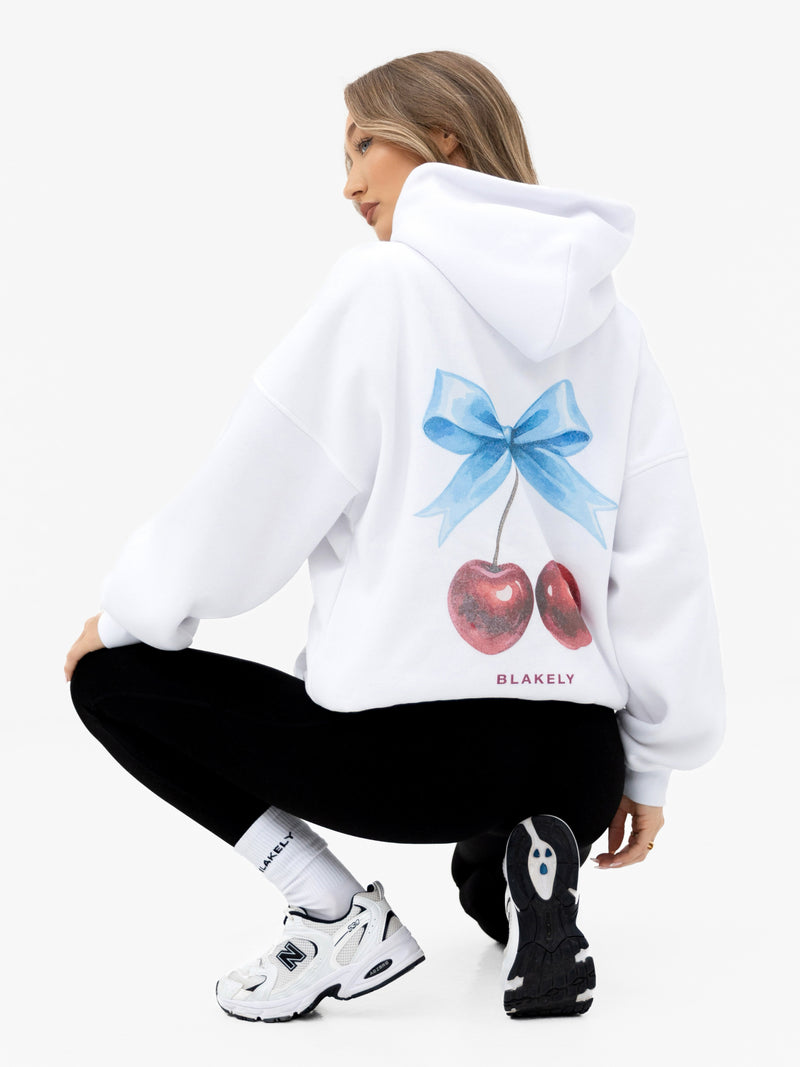 Charli Cherry Print Oversized Hoodie - White