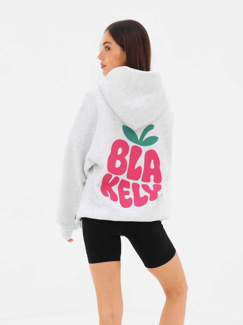 Raspberry Bubble Print Oversized Hoodie - Marl White
