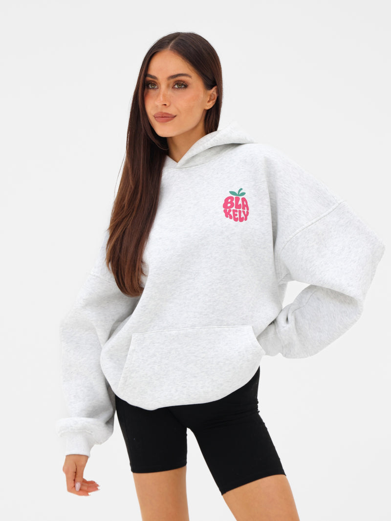Raspberry Bubble Print Oversized Hoodie - Marl White