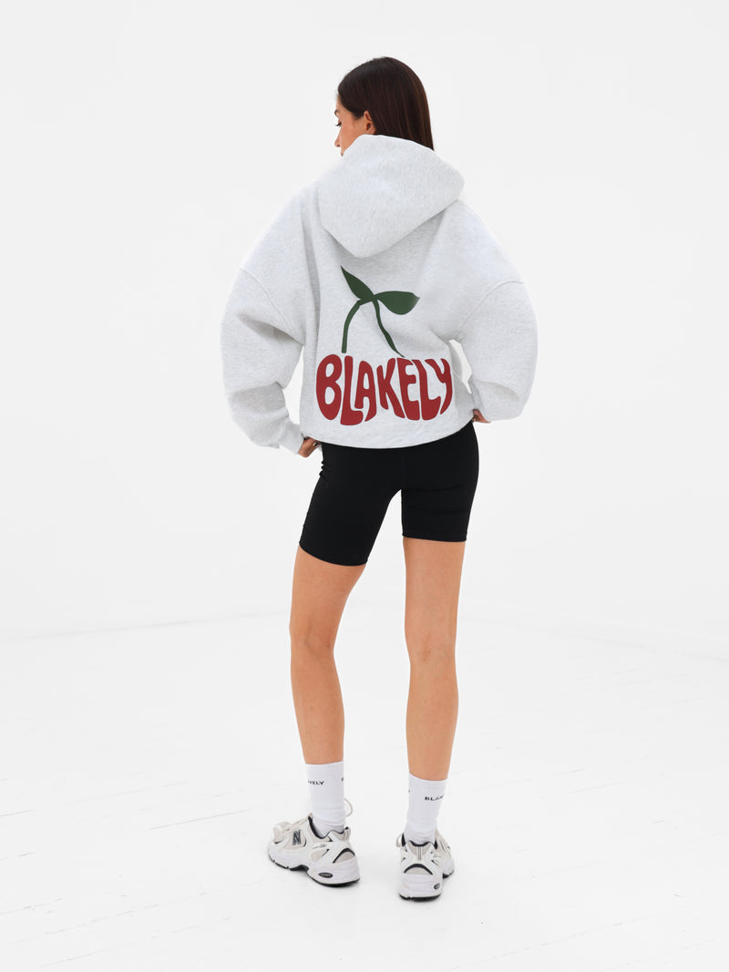 Cherry Bubble Print Oversized Hoodie - Marl White