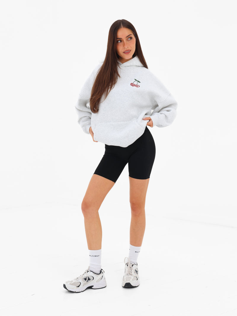 Cherry Bubble Print Oversized Hoodie - Marl White