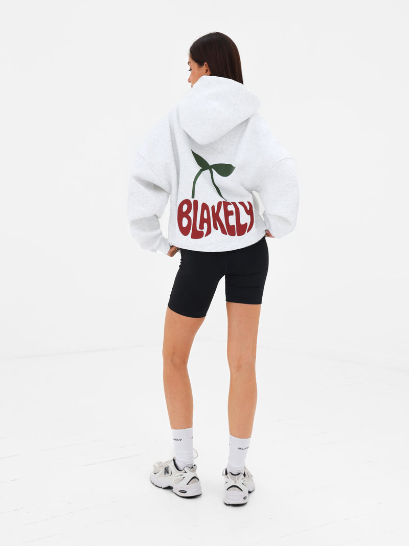 Cherry Bubble Print Oversized Hoodie - Marl White