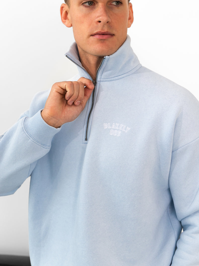 Miles Relaxed 1/4 Zip Sweater - Powder Blue