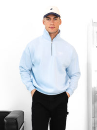 Miles Relaxed 1/4 Zip Sweater - Powder Blue