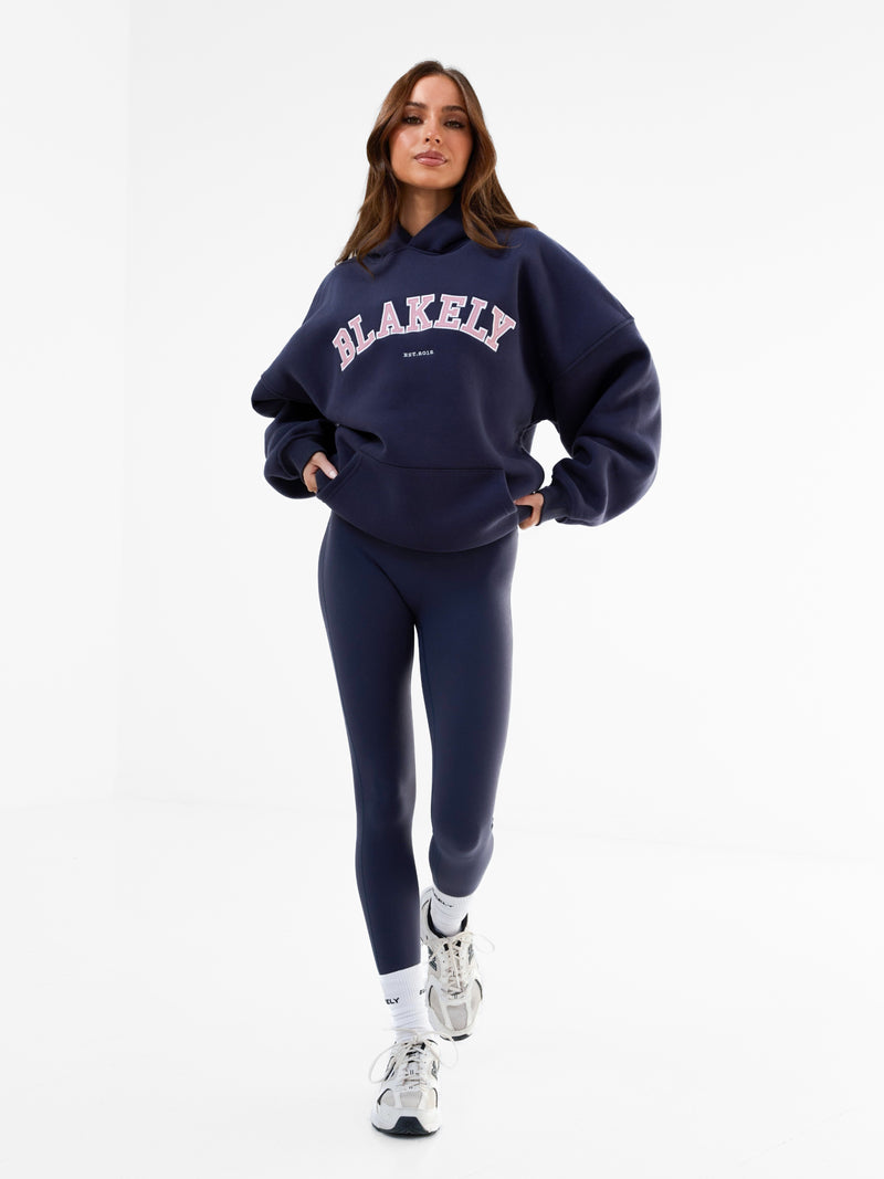 Varsity Oversized Hoodie - True Navy & Vintage Pink
