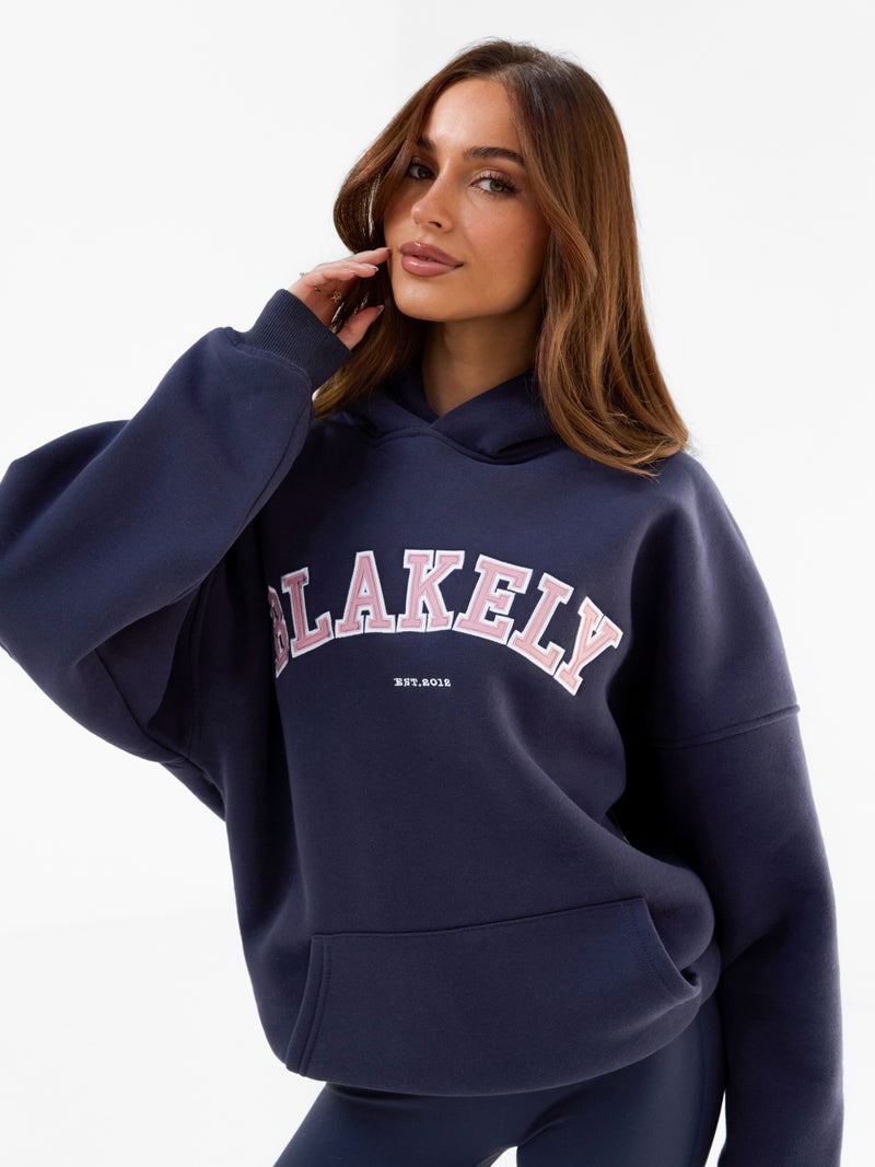 Varsity Oversized Hoodie - True Navy & Vintage Pink