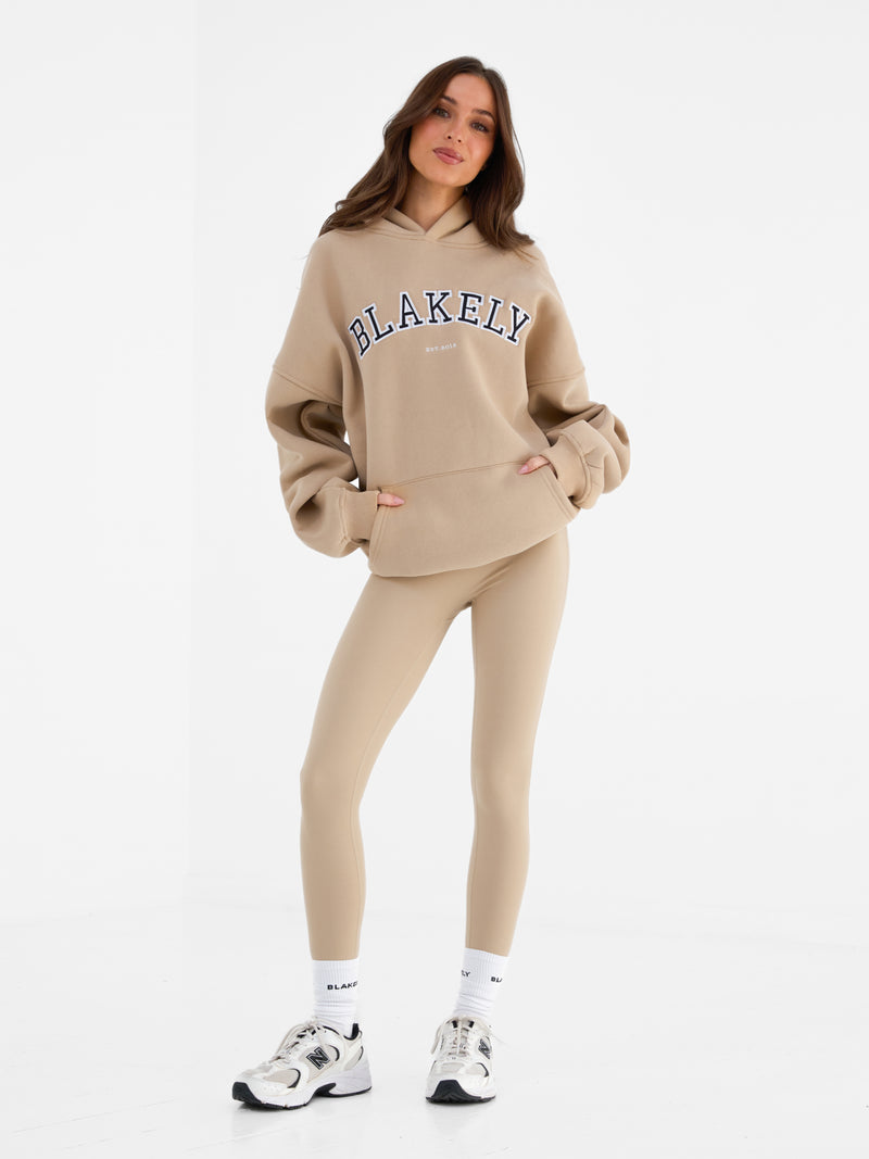Varsity Oversized Hoodie - Tan
