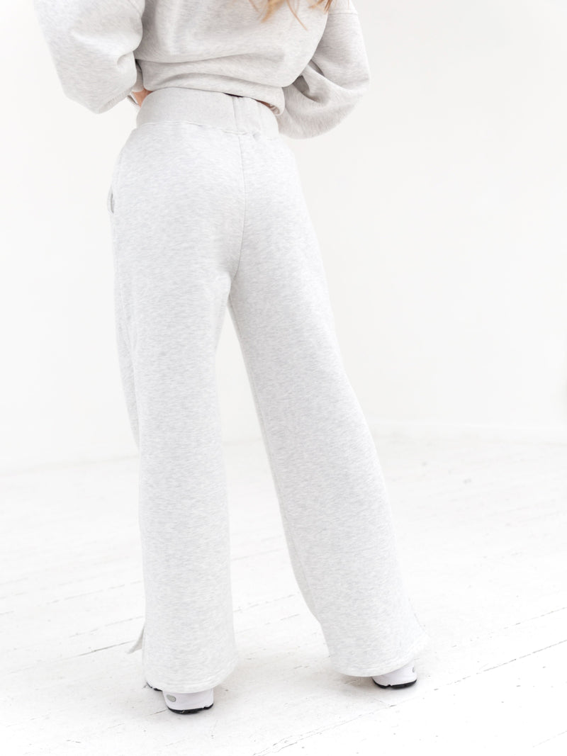 Varsity Wide Leg Sweatpants - Marl White