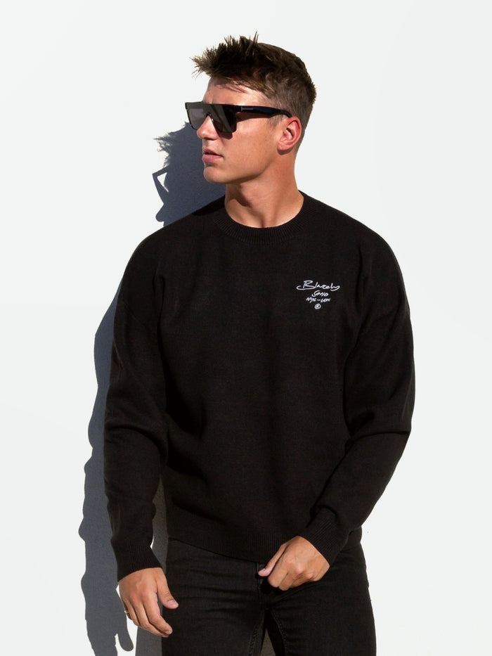 Soho Relaxed Script Knitted Jumper - Black