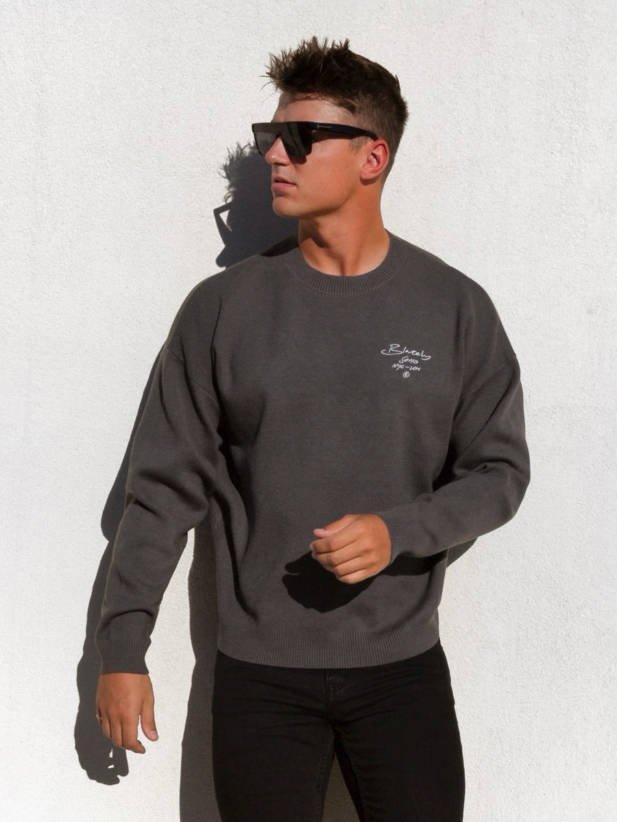 Soho Relaxed Script Jumper - Charcoal