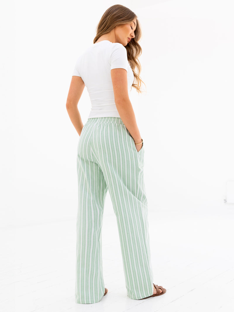 Elena Stripe Trousers - Green