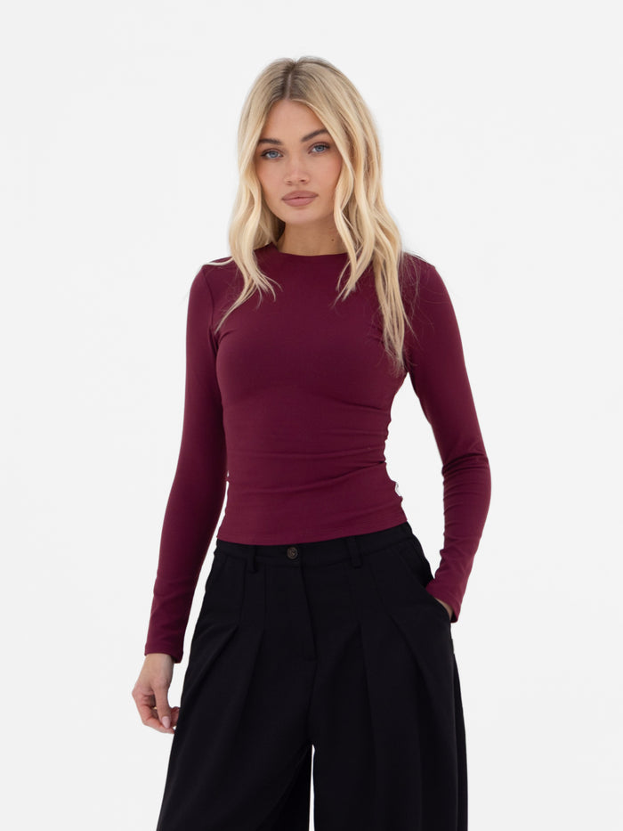 Lucia Long Sleeve Top - Burgundy