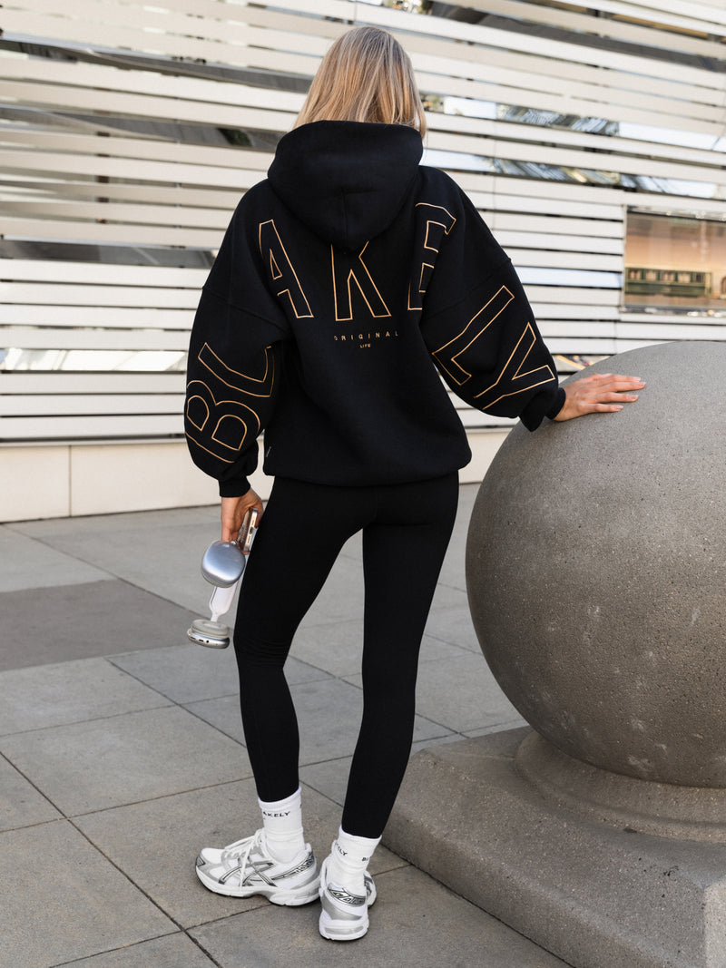 Embroidered Isabel Oversized Hoodie - Black & Gold
