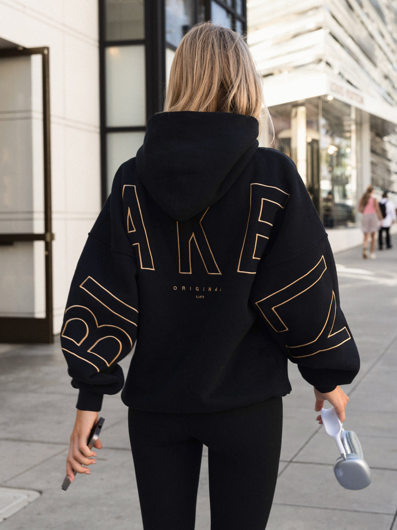 Embroidered Isabel Oversized Hoodie - Black & Gold