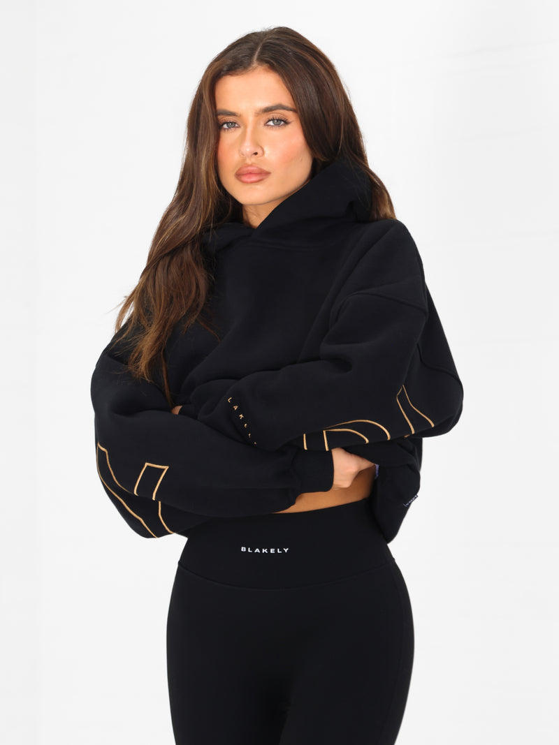 Embroidered Isabel Oversized Hoodie - Black & Gold