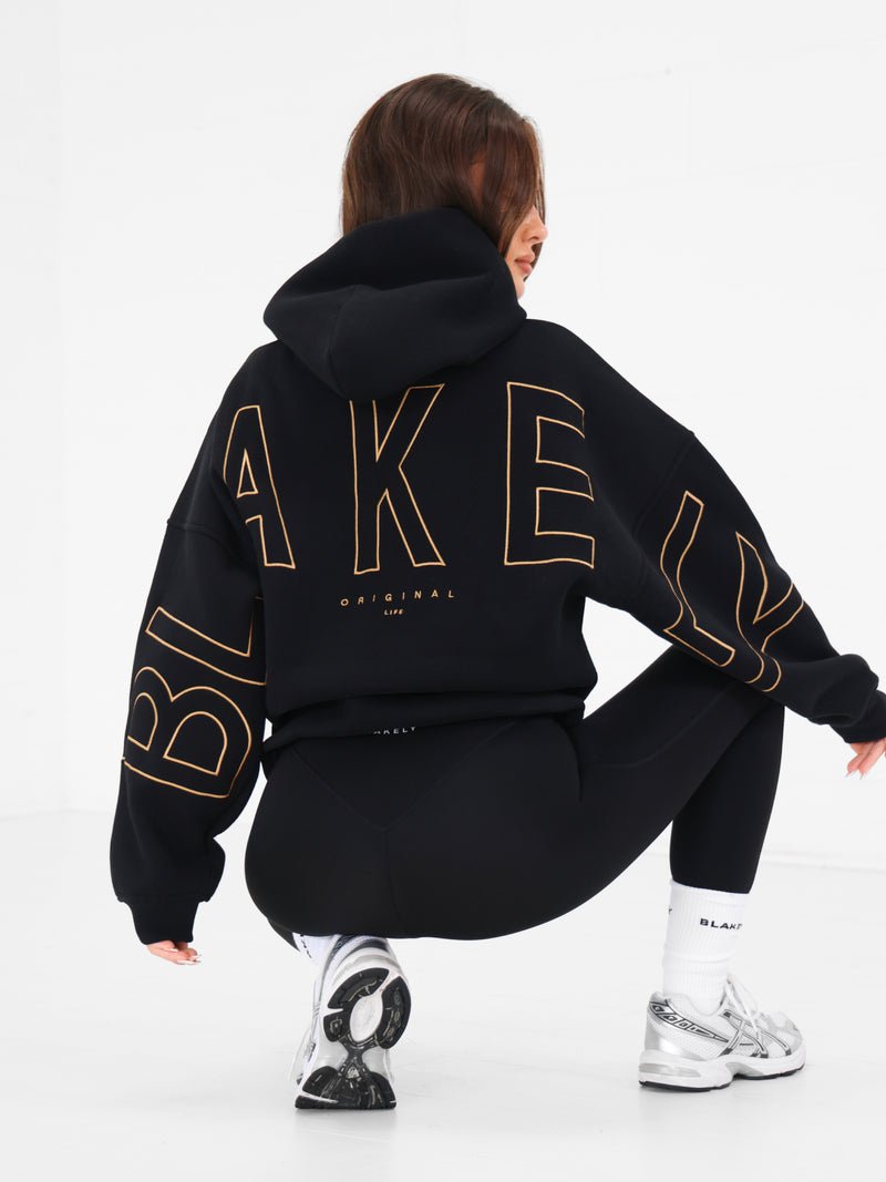 Embroidered Isabel Oversized Hoodie - Black & Gold