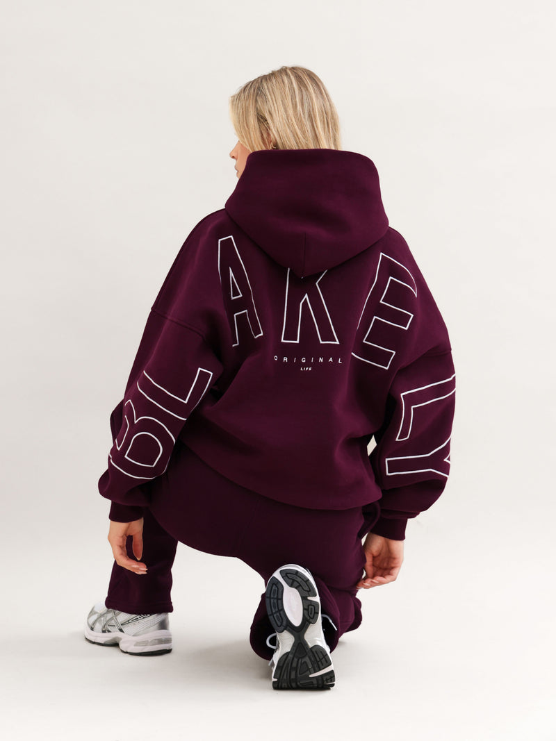 Embroidered Isabel Oversized Hoodie - Dark Cherry