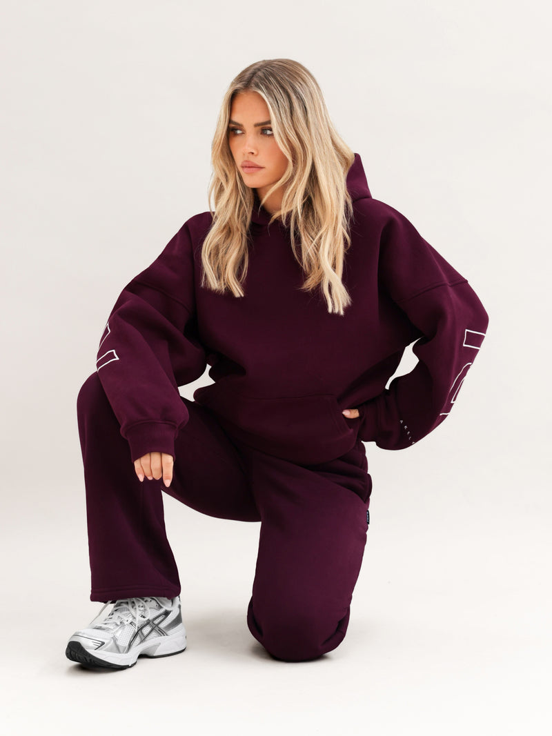 Embroidered Isabel Oversized Hoodie - Dark Cherry