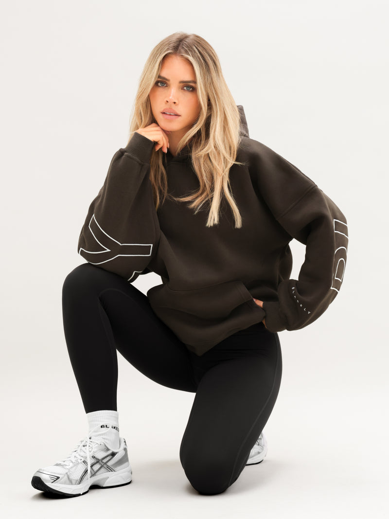 Embroidered Isabel Oversized Hoodie - Deep Brown