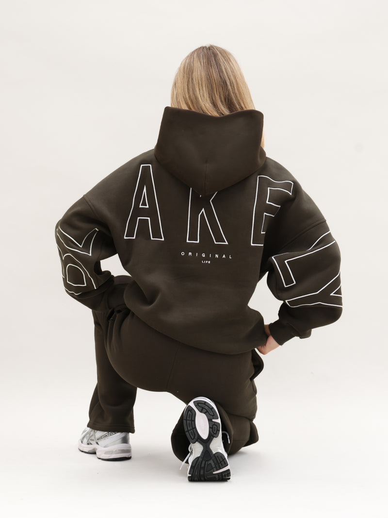 Embroidered Isabel Oversized Hoodie - Deep Brown