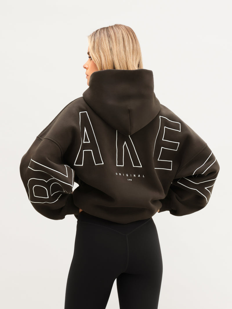 Embroidered Isabel Oversized Hoodie - Deep Brown
