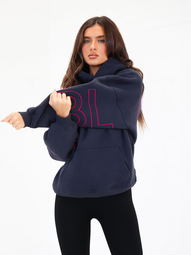 Embroidered Isabel Oversized Hoodie - True Navy & Ultra Pink
