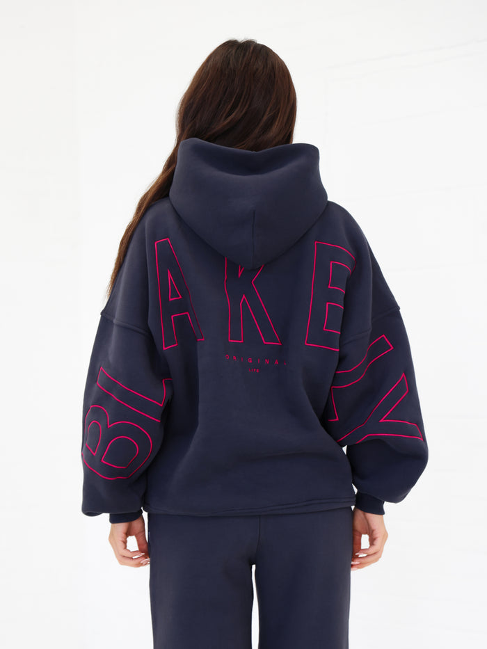 Embroidered Isabel Oversized Hoodie - True Navy & Ultra Pink