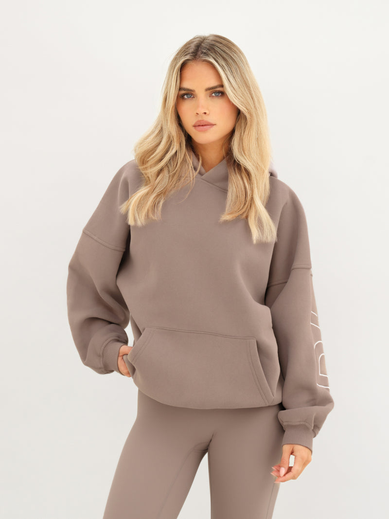 Embroidered Isabel Oversized Hoodie - Soft Brown