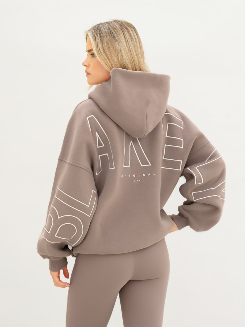 Embroidered Isabel Oversized Hoodie - Soft Brown