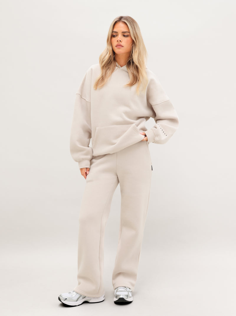 Embroidered Isabel Oversized Hoodie - Soft Taupe