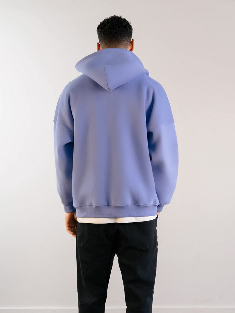 Label Relaxed Full Zip Hoodie - Lilac Blue