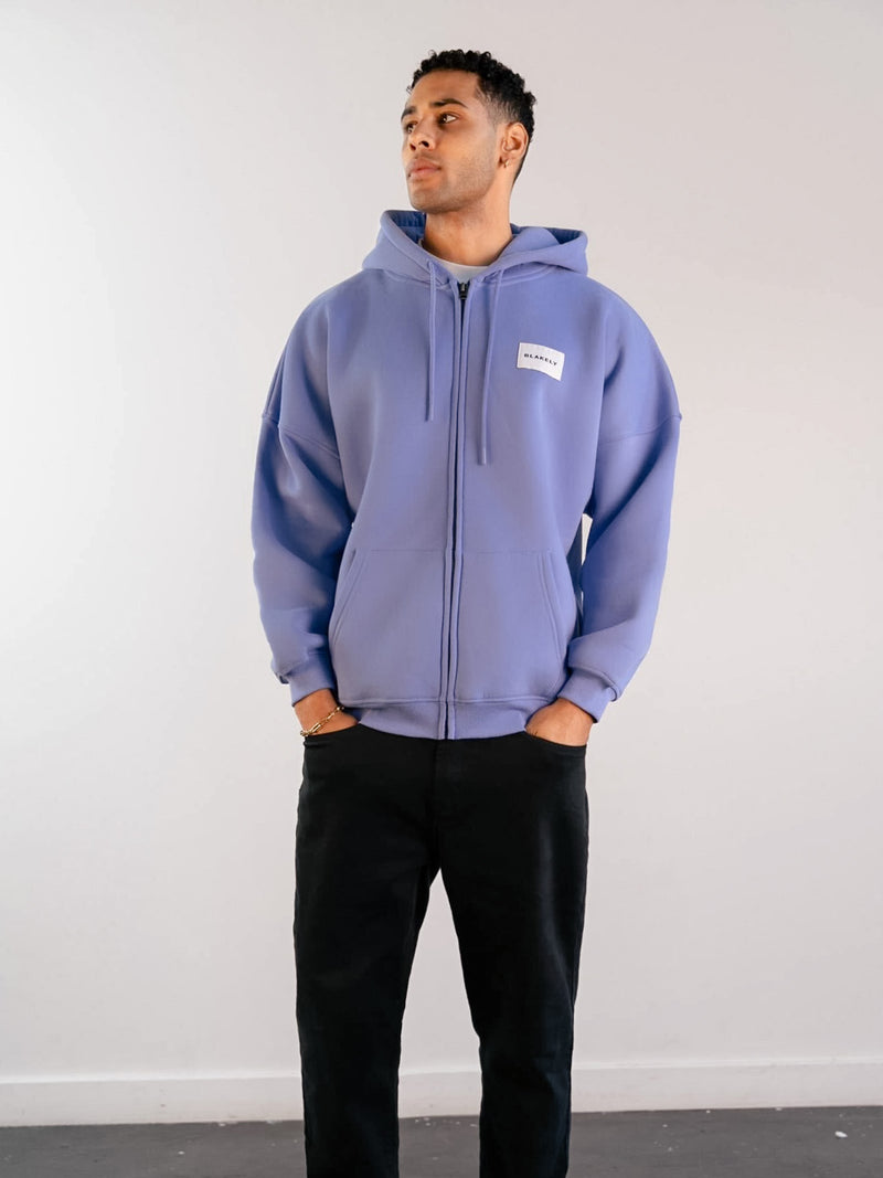 Label Relaxed Full Zip Hoodie - Lilac Blue