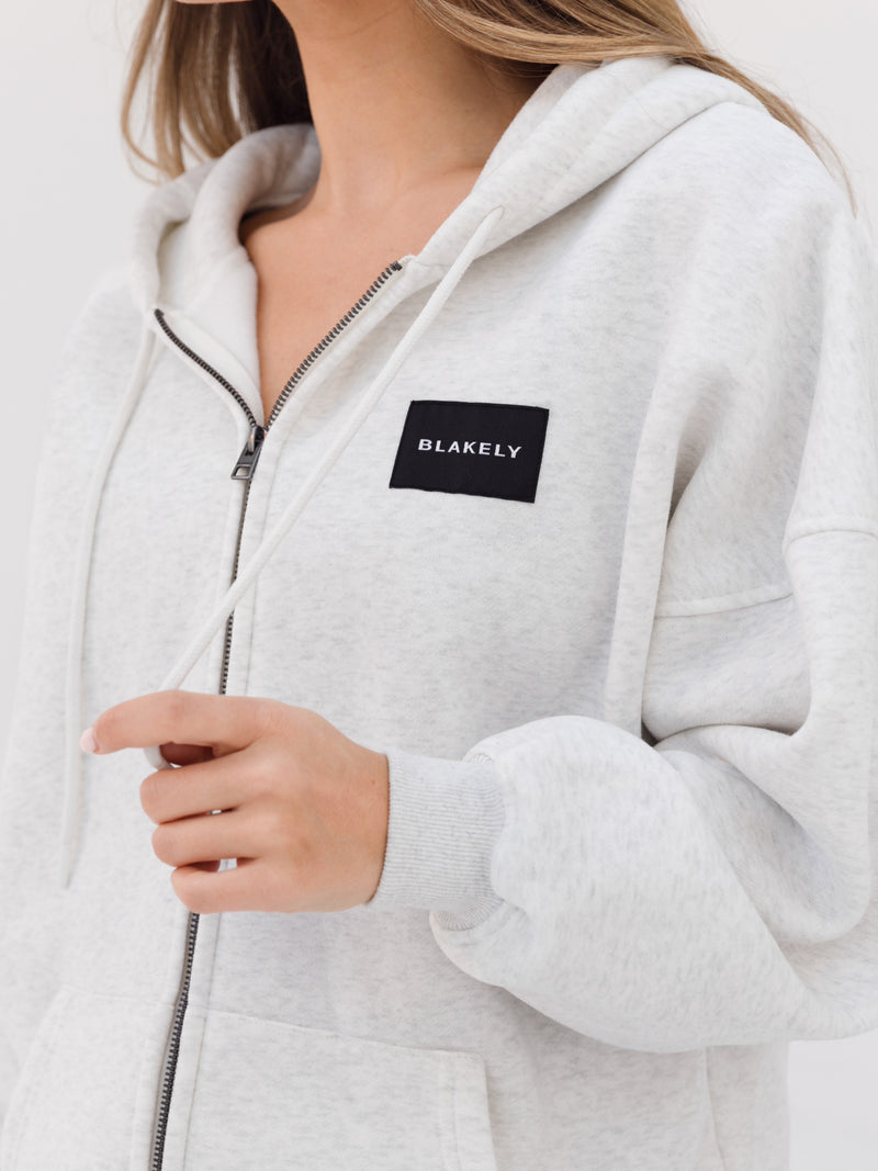 Label Full Zip Hoodie - Marl White