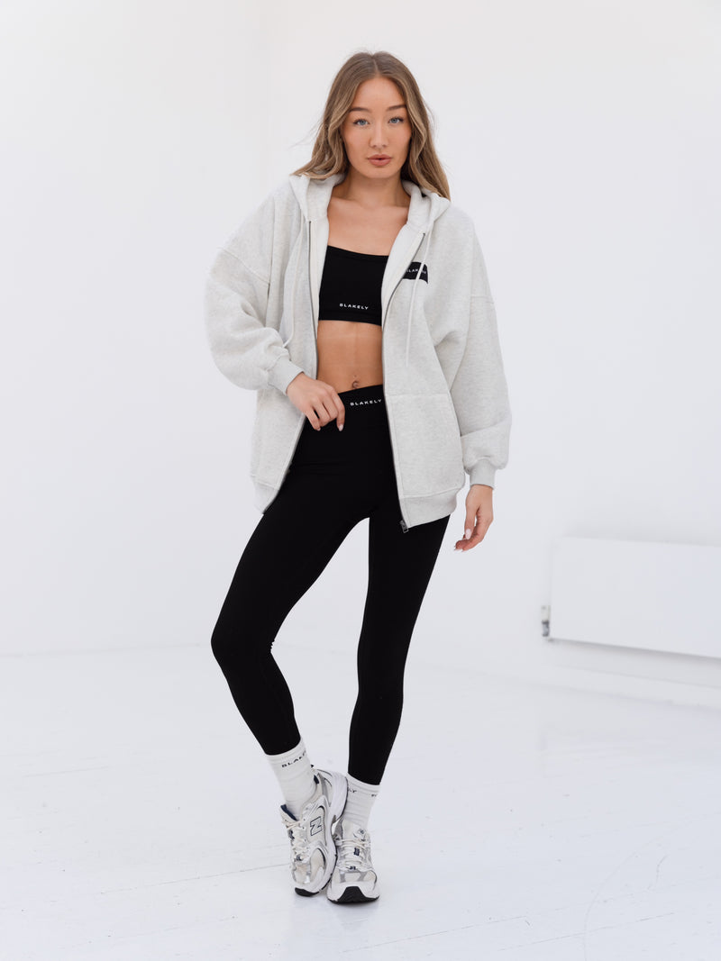 Label Full Zip Hoodie - Marl White