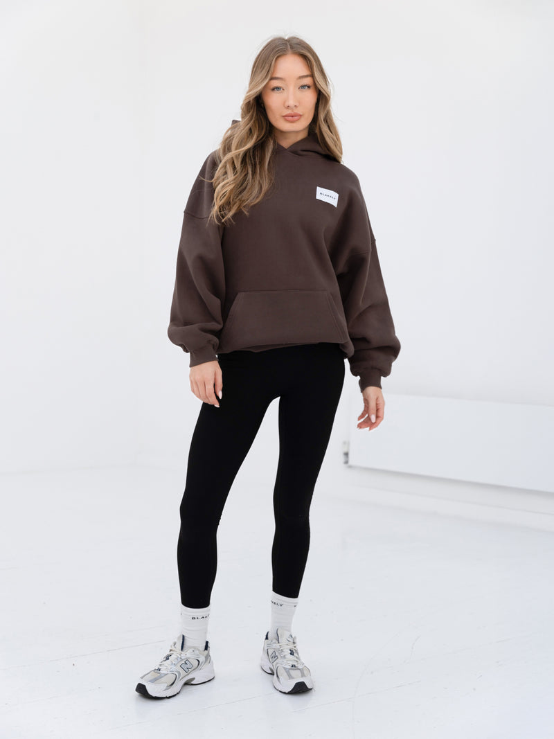 Label Oversized Hoodie - Slate Brown