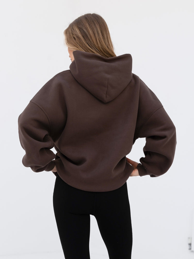 Label Oversized Hoodie - Slate Brown