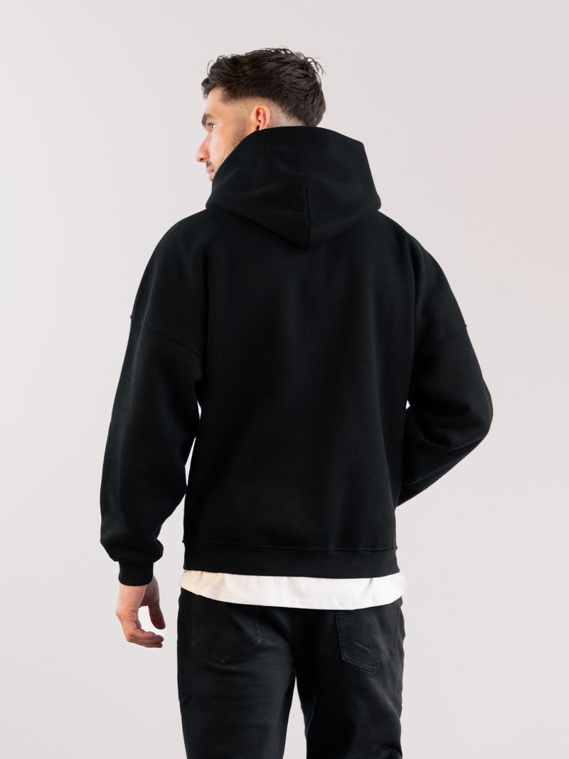 Label Relaxed Hoodie - Black