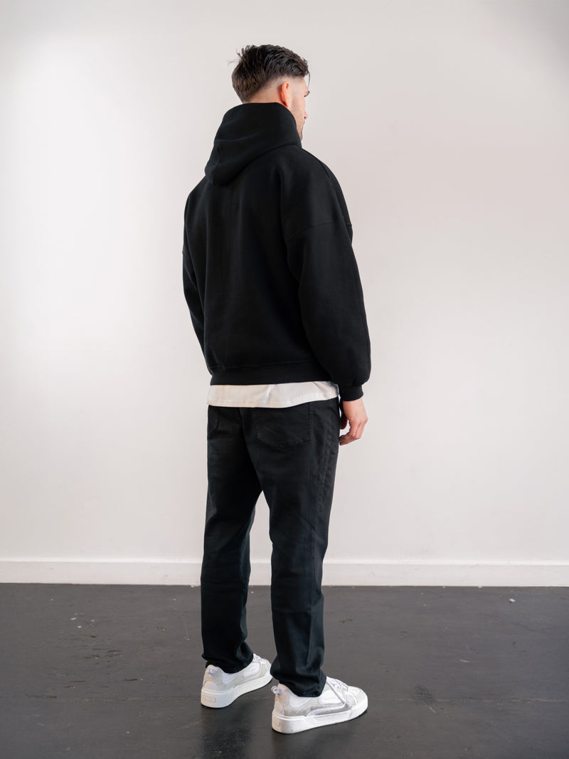 Label Relaxed Hoodie - Black