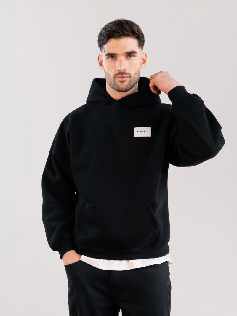 Label Relaxed Hoodie - Black