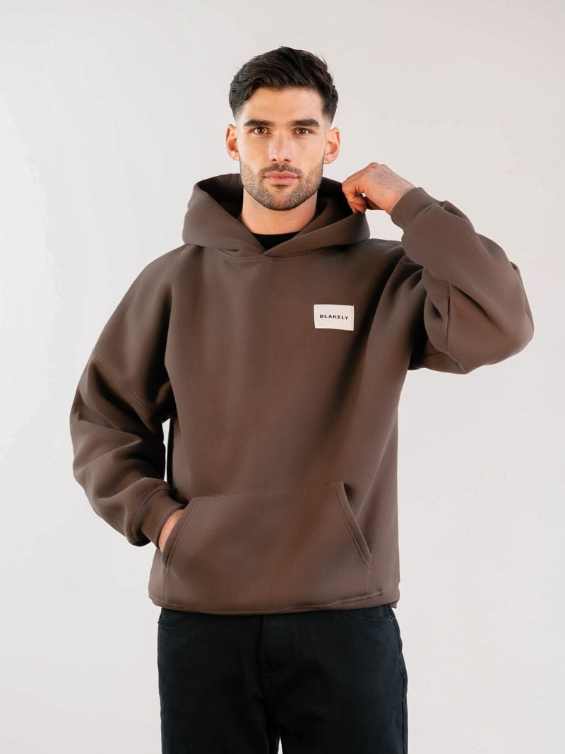 Label Relaxed Hoodie - Slate Brown