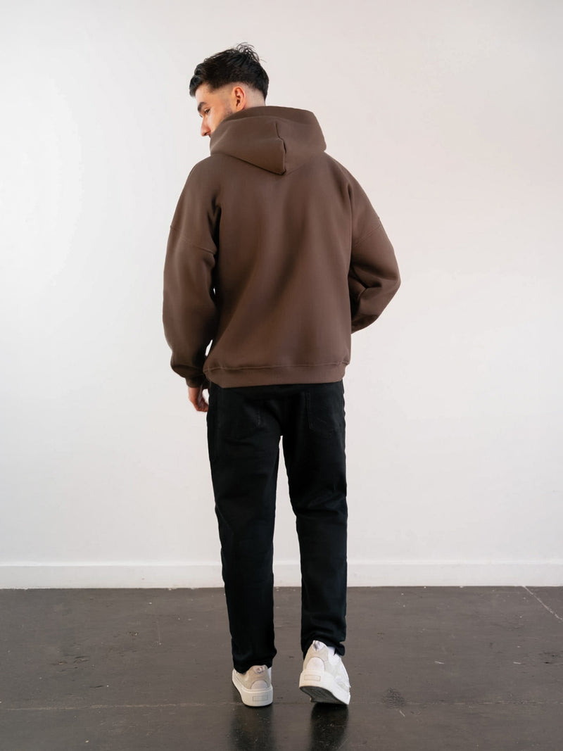 Label Relaxed Hoodie - Slate Brown