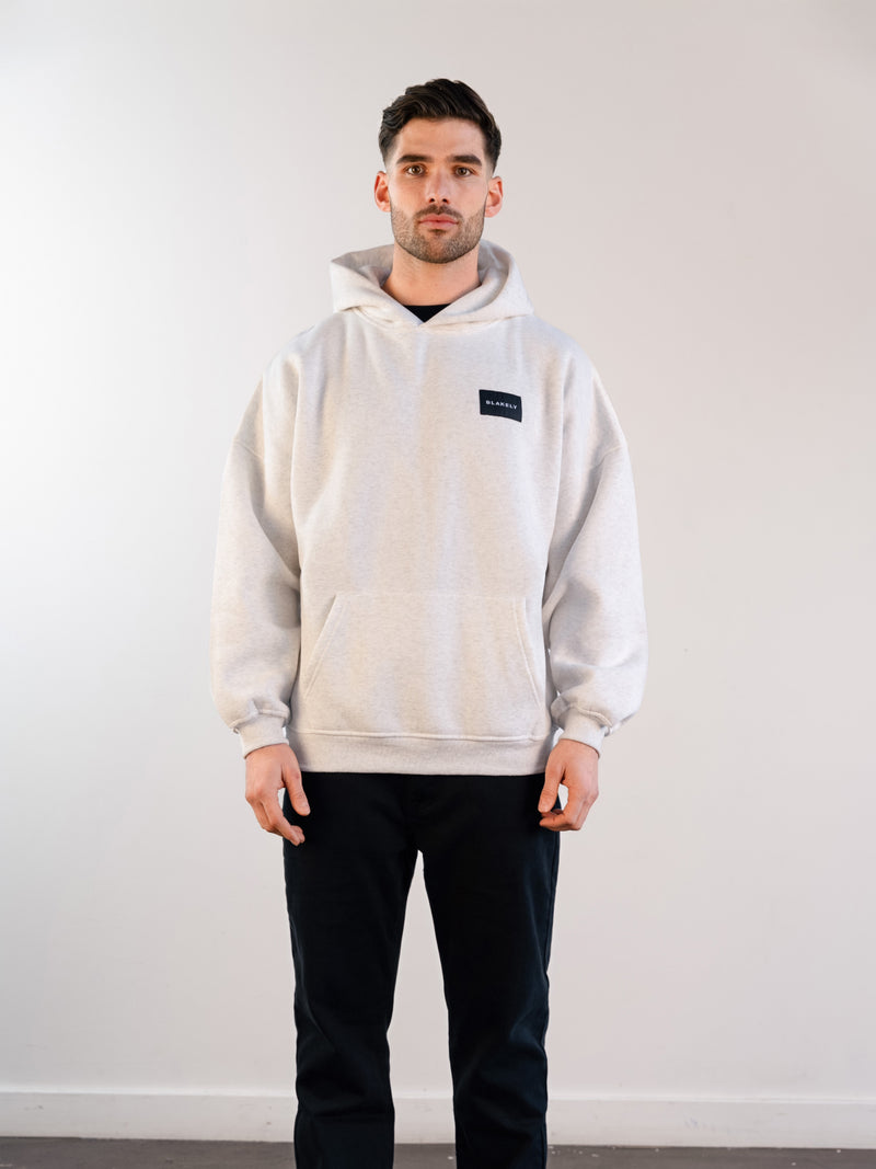 Label Relaxed Hoodie - Marl White