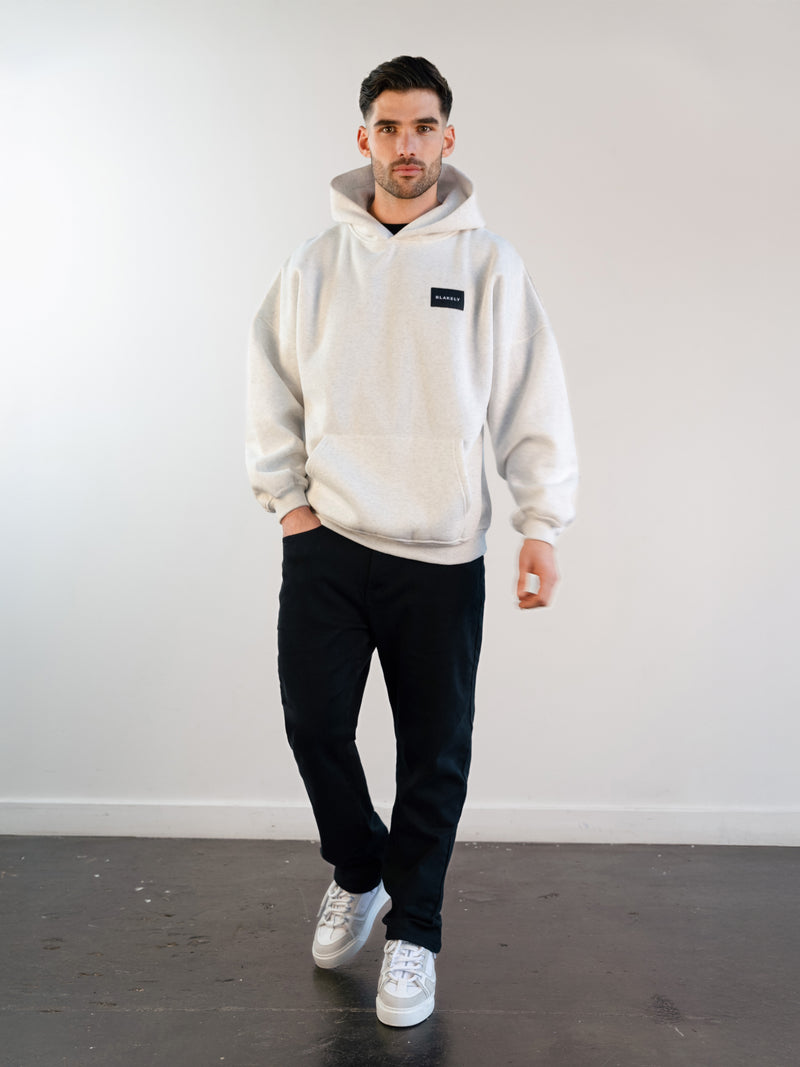 Label Relaxed Hoodie - Marl White