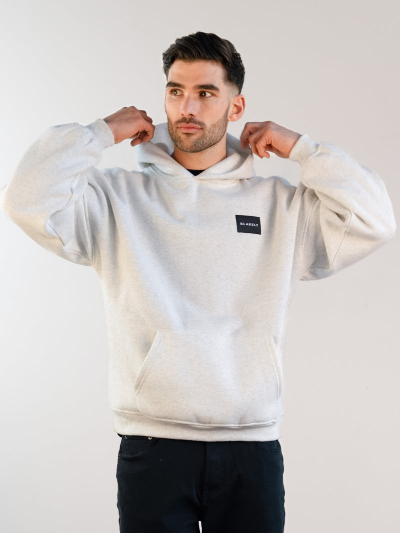 Label Relaxed Hoodie - Marl White