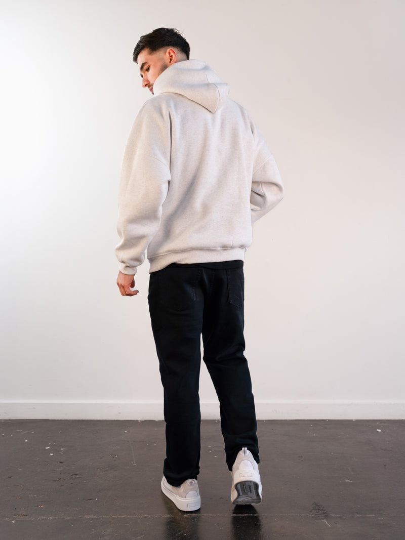 Label Relaxed Hoodie - Marl White