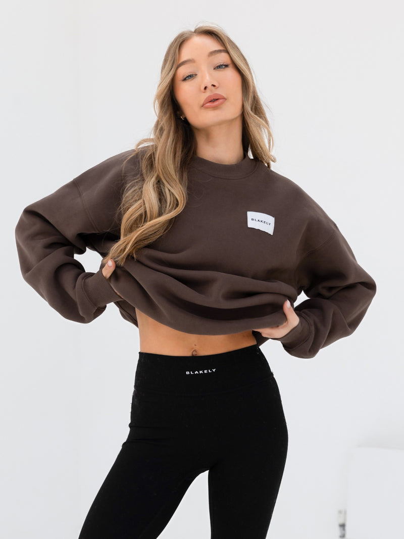 Label Oversized Sweater - Slate Brown