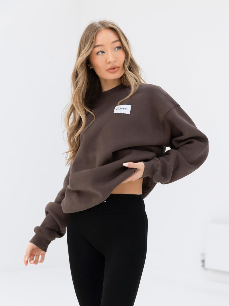 Label Oversized Sweater - Slate Brown