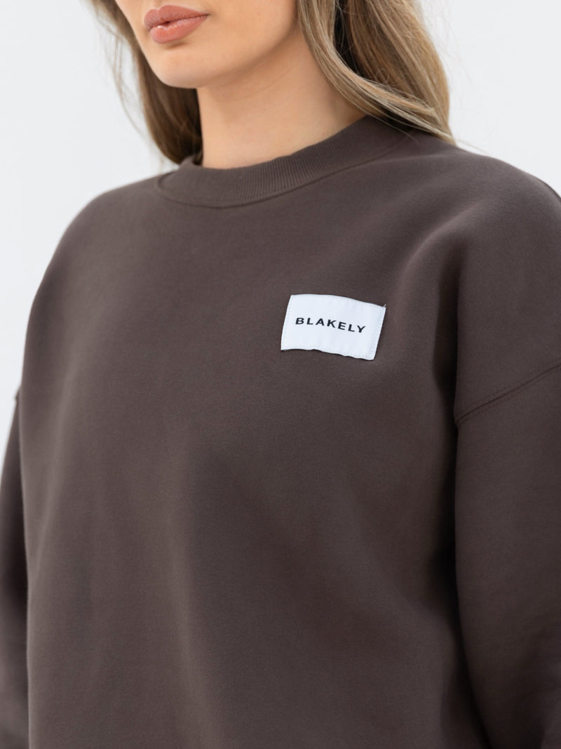 Label Oversized Sweater - Slate Brown