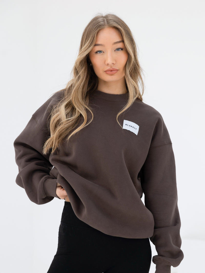 Label Oversized Sweater - Slate Brown