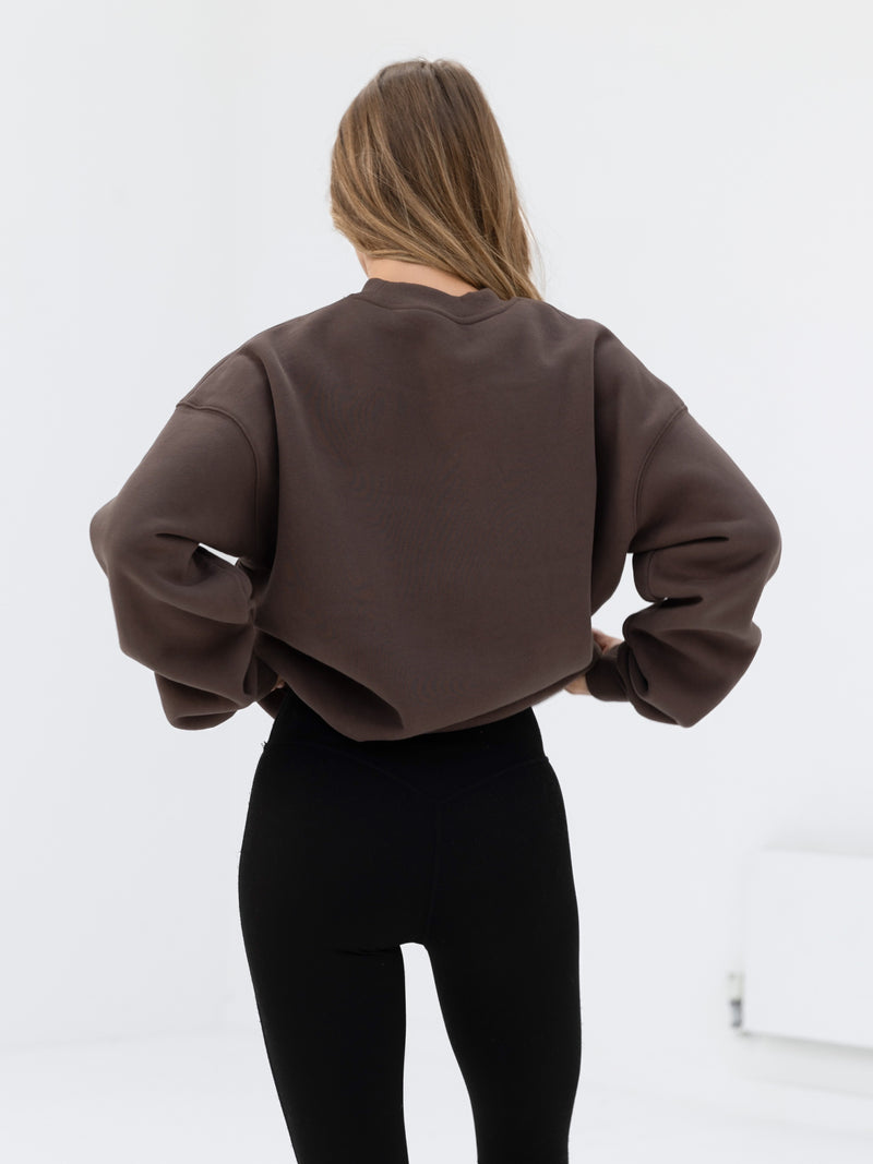 Label Oversized Sweater - Slate Brown